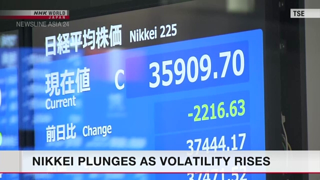 Liveshot from Tokyo Stock Exchange: Nikkei plunges as volatility rises