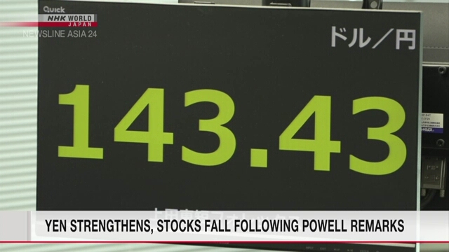 Yen gains, stocks fall following Powell remarks