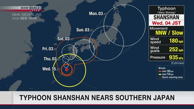 Typhoon Shanshan nears Amami, southwestern Japan