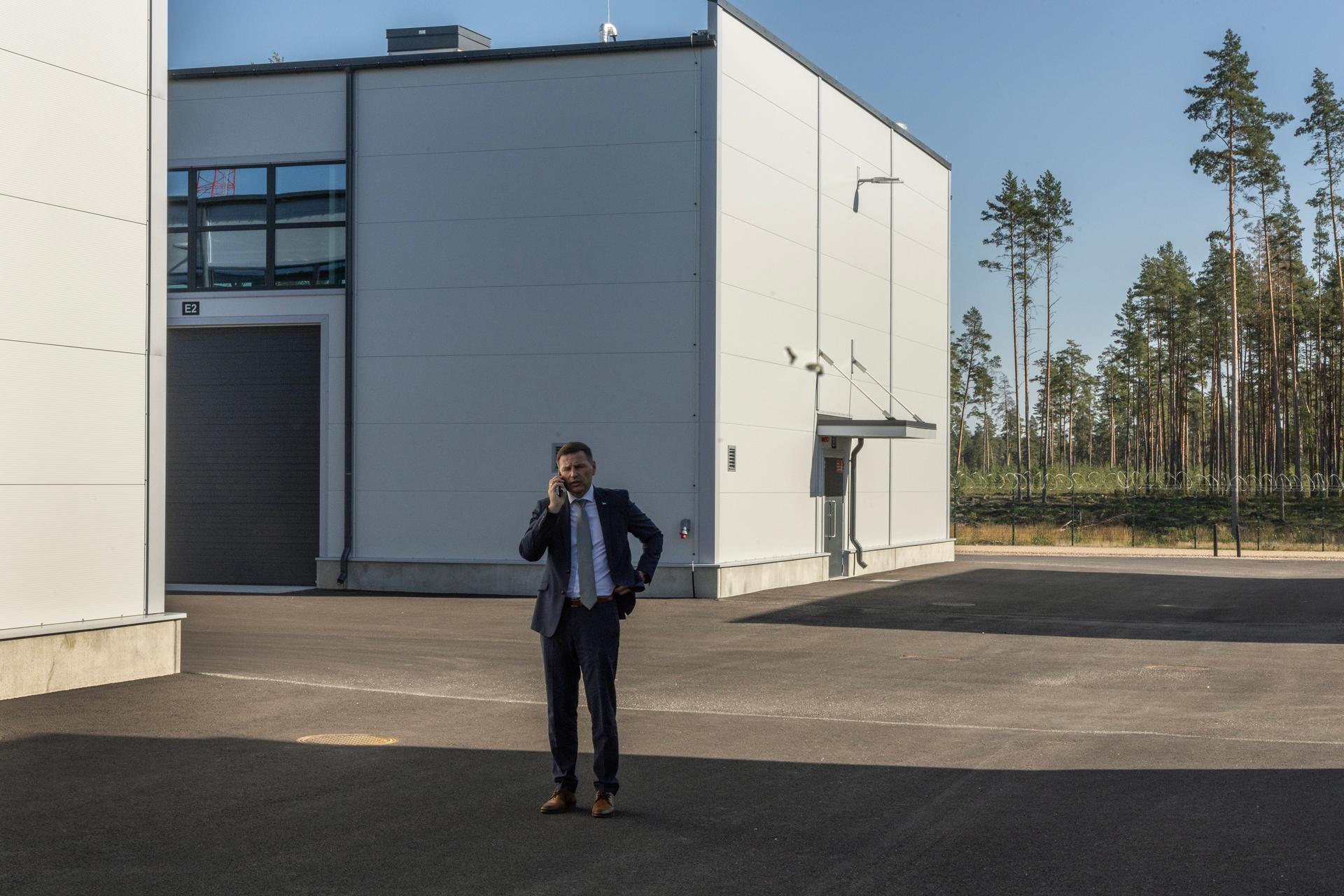 Estonian Defense Minister Hanno Pekvur at Camp Reedo, Estonia, September 17, 2024.