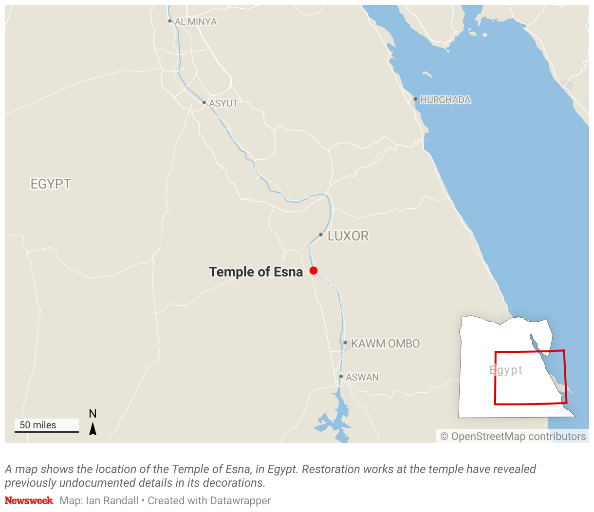 A map shows the location of the Temple of Esna, in Egypt.