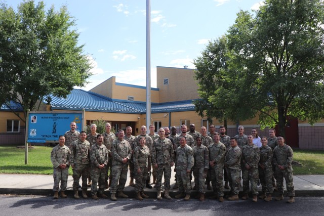 Members from the Maryland National Guard and the Armed Forces of Bosnia and Herzegovina pose for a group photograph outside the Pvt. Henry Costin Readiness Center in Laurel, Maryland, Sept. 19, 2024. AFBiH members from the Cyber Operations Center...