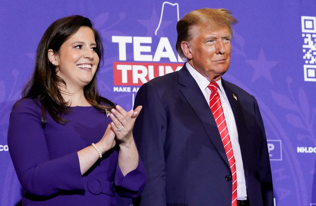 Trump and New York Rep. Elise Stefanik attend a rally in Concord, New Hampshire, on January 19, 2024.