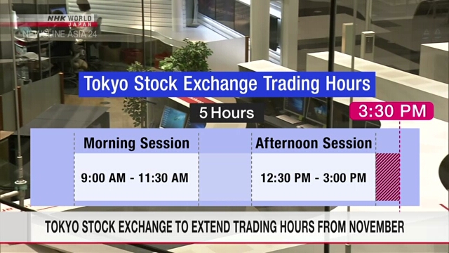 Tokyo Stock Exchange to extend trading hours from November