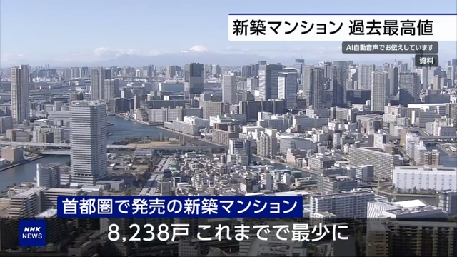 New condo prices in greater Tokyo hit record high for Apr.-Sep.