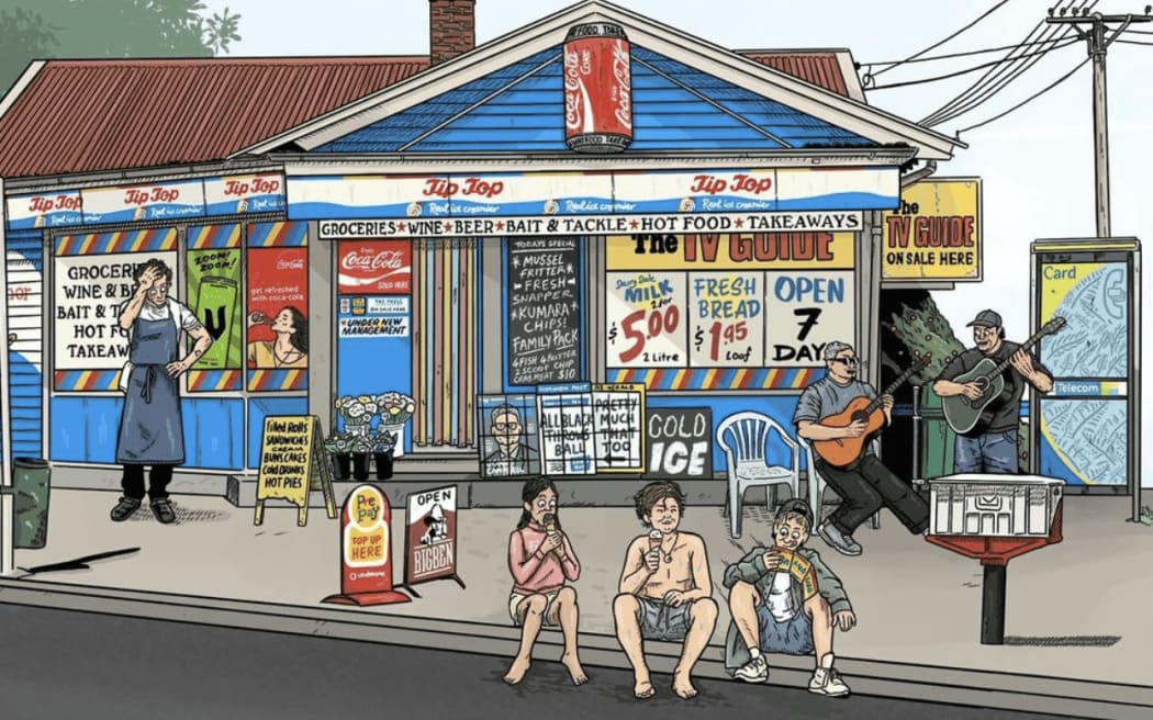 The illustration from the front cover of Slices of Heaven, the new book by Wellington cartoonist Daniel Vernon.