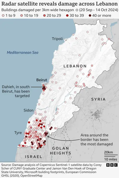 Map of damage across Lebanon