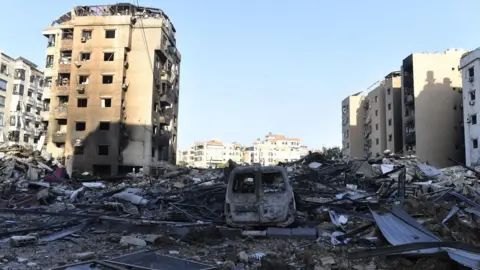 Getty Images Damaged buildings in a residential area following an Israeli attack on Dahieh suburb in Beirut