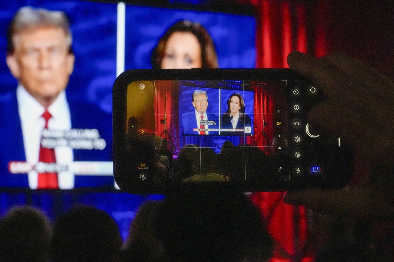 Donald Trump and Kamala Harris during a televised debate.