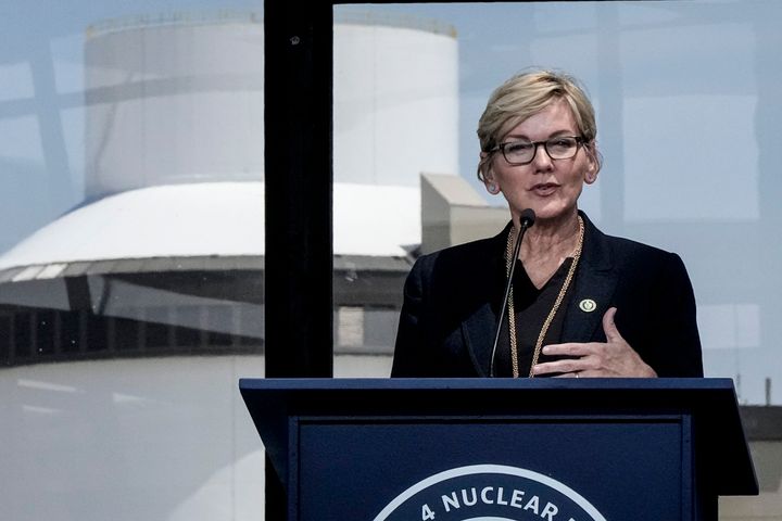 The Biden administration Energy Secretary Jennifer Granholm speaks as reactor three is seen on May 31 in Waynesboro, Georgia. Granholm visited a newly completed nuclear reactor at the Alvin W. Vogtle Electric Generating Plant.