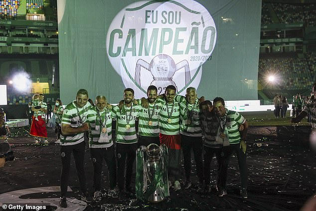 Amorim (centre) has won two league title with Sporting since taking over the club in 2020