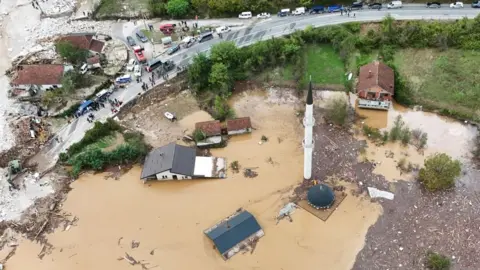 Reuters A drone view shows a flooded residential area and mosque in Donja Jablanica, Bosnia and Herzegovina, October 4,