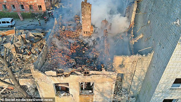 A building is seen destroyed in the wake of a Russian missile attack in Ukraine