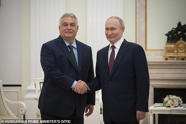 In this handout picture taken and released by Hungarian Prime Minister's Office on July 5, 2024, Hungarian Prime Minister Viktor Orban meets with Russian President Vladimir Putin at the Kremlin in Moscow