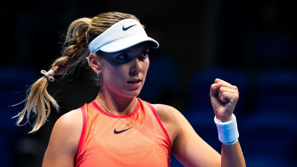 Katie Boulter celebrates at the 2024 Toray Pan Pacific Open event in Tokyo