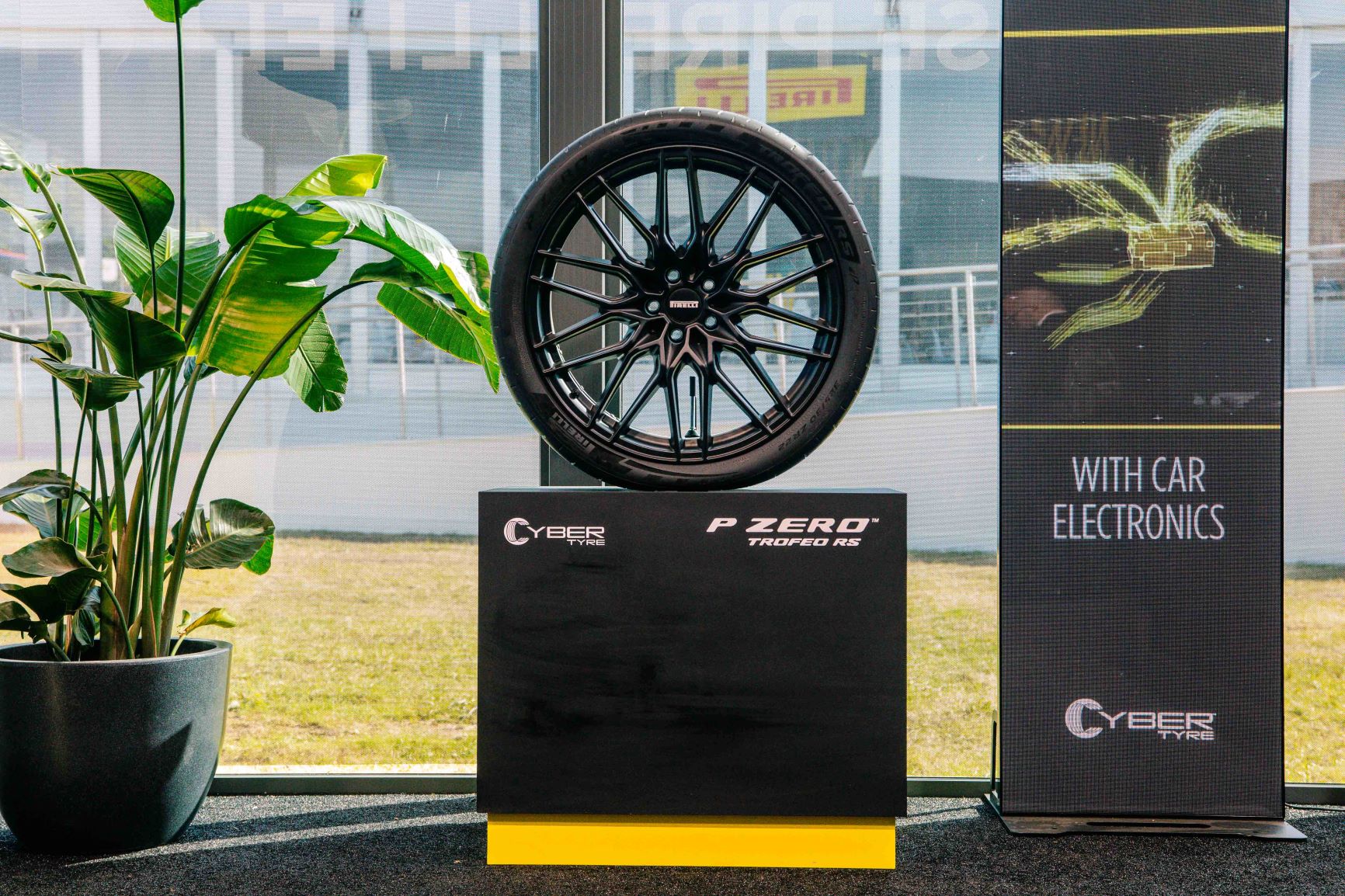 a tire on a stand