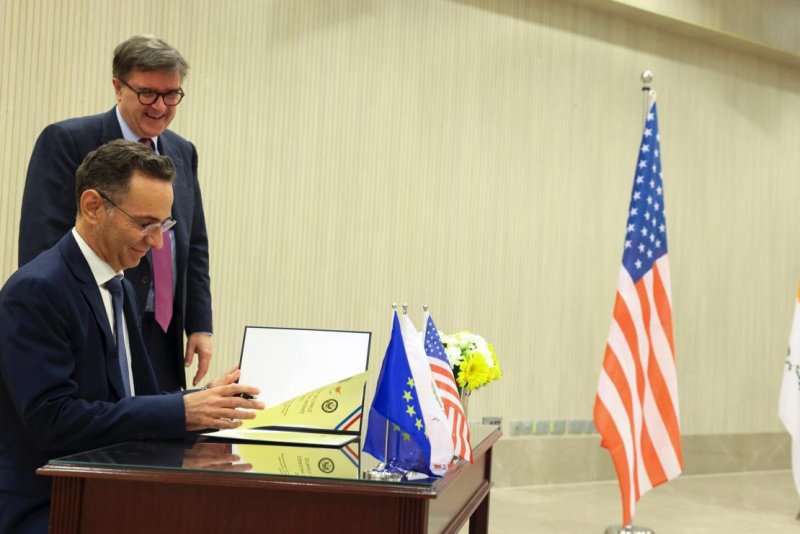 Nicodemos Damianou,Cyprus' deputy minister of research, innovation and digital policy, signs the Artemis Accords during a ceremony held Wednesday, October 23, 2024, at the NASA headquarters in Washington, D.C. Photo courtesy of Cyprus Embassy to the United States/X