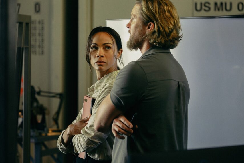 L-R Zoe Saldana as Joe and Thad Luckinbill as Kyle in Lioness, episode 2, season 2, streaming on Paramount+, 2024. Photo Credit: Lauren Smith/Paramount+