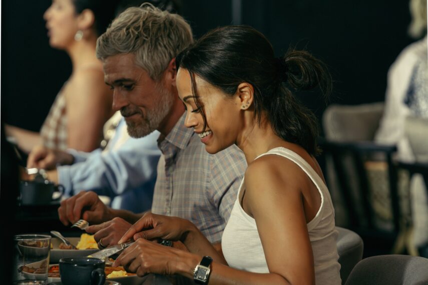 L-R Dave Annable as Neal and Zoe Saldana as Joe in Lioness, episode 1, season 2, streaming on Paramount+, 2024. Photo Credit: Ryan Green/Paramount+