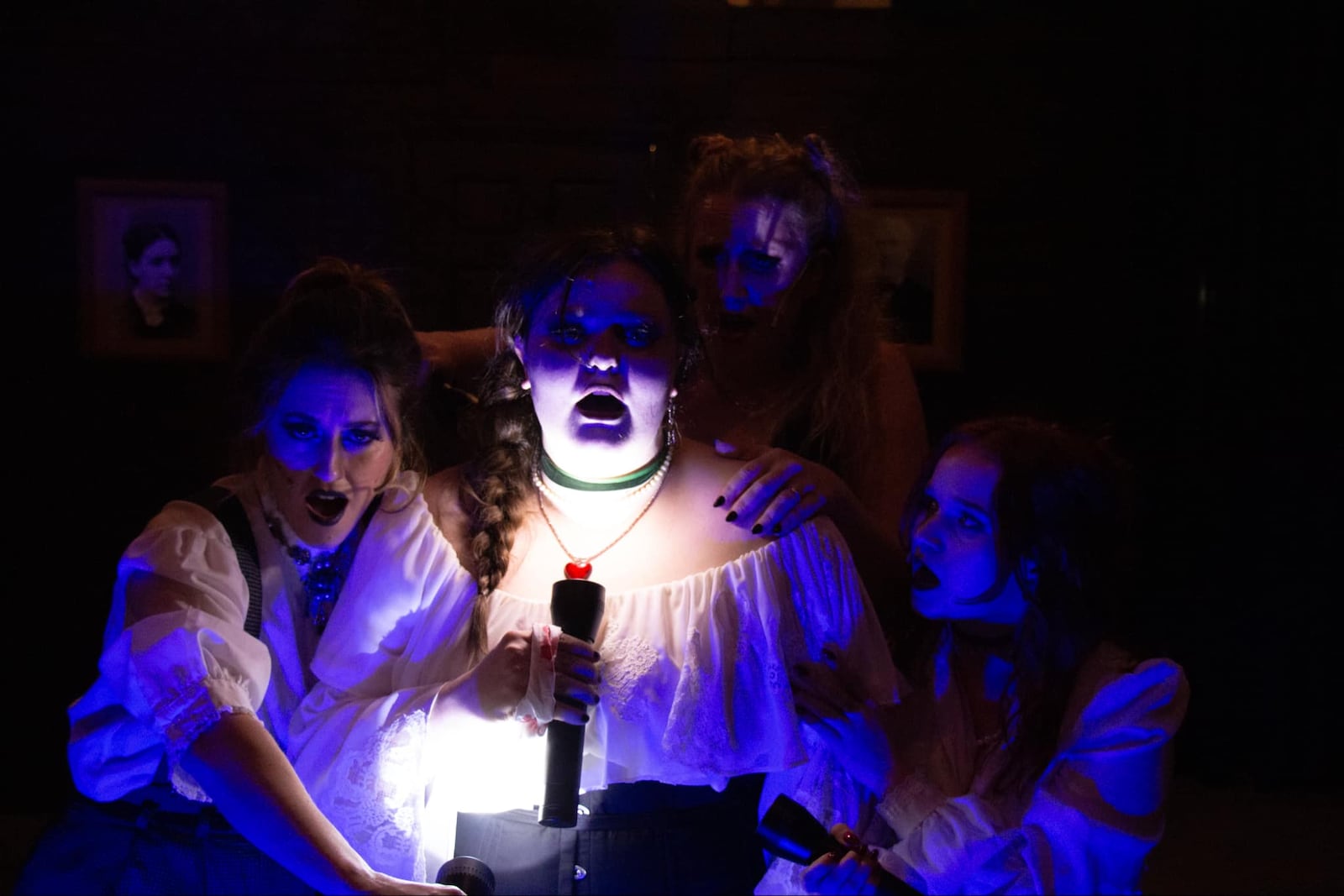 Left to right: Allie Haines (Emma Borden), Sam Evans (Lizzie Borden), Leah Fox (Bridget Sullivan), and Kyrsten Jankovich (Alice Russell) in TheatreLab Dayton's production of "Lizzie: The Musical." PHOTO BY HARRISON NORTON