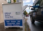 A ballot box near Southeast 11th Avenue and Belmont Street was in place and being used on Monday morning, Oct. 28, 2024. Around 3:30 a.m., Portland officers responded to a fire in ballot drop box in the 1000 block of Southeast Morrison Street, outside the Multnomah County Elections Office.