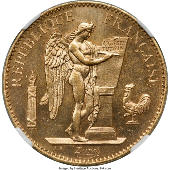 Republic gold 100 Francs 1896-A MS64