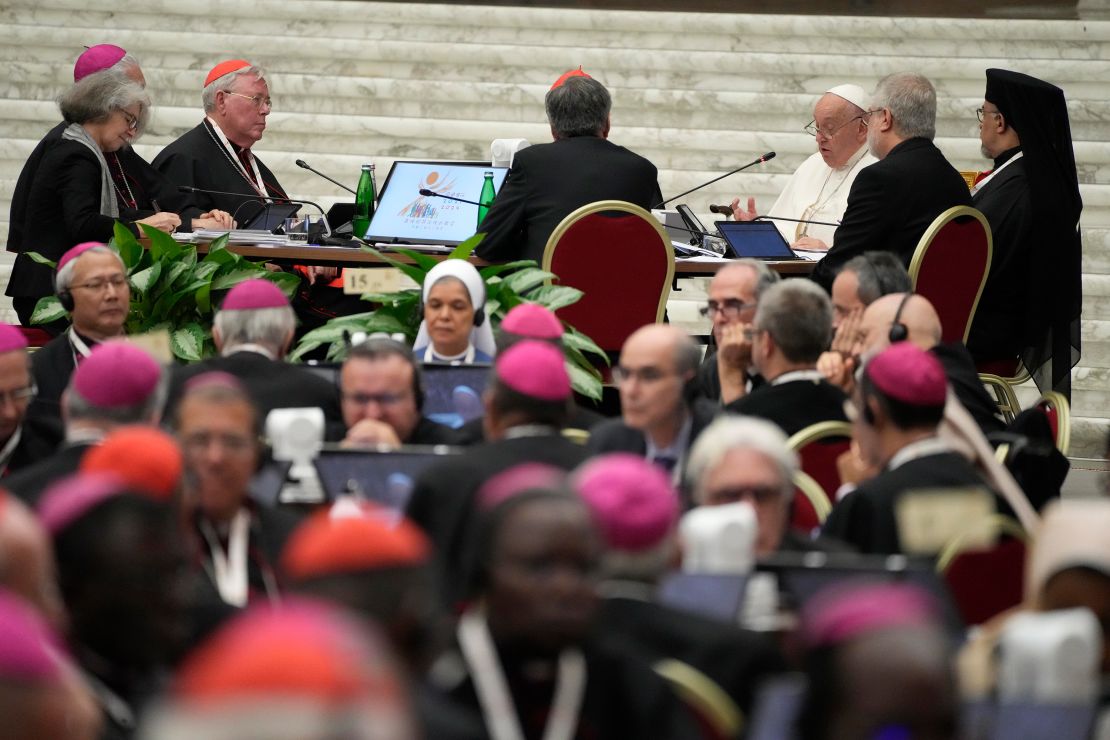 Pope Francis attends the second session of the 16th General Assembly of the Synod at the Vatican on Saturday.