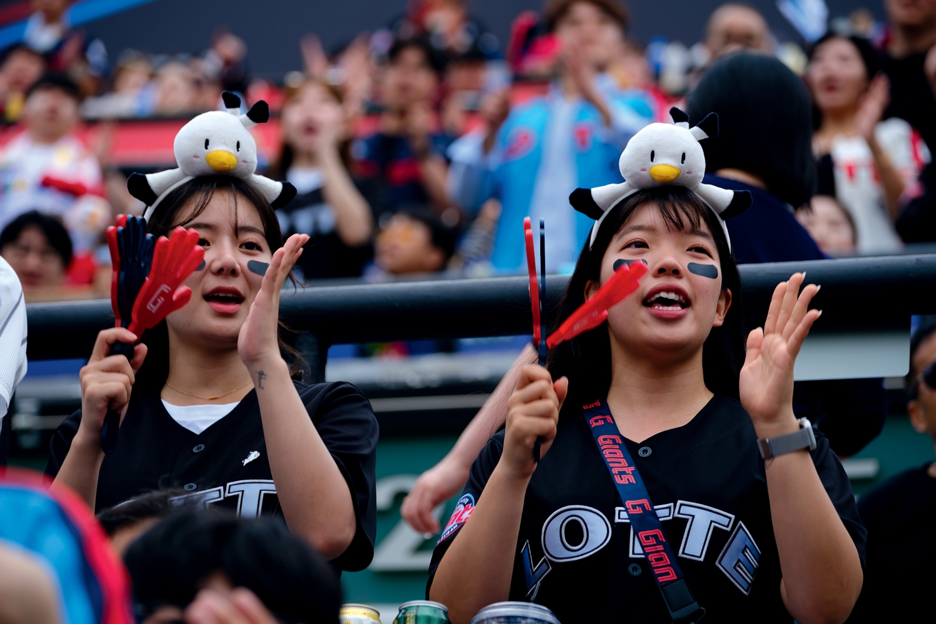 fans cheering at a baseball game