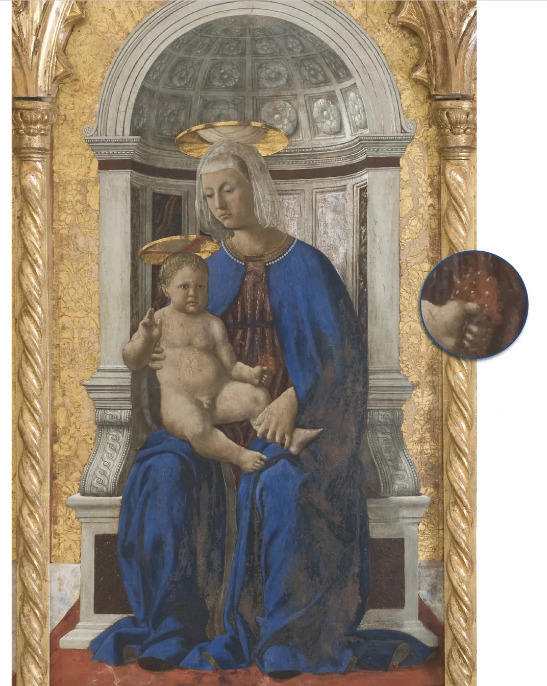 In the center of Piero della Francesca’s Polyptych of St. Anthony, Jesus holds precious fruits that Dalla Ragione has identified as acquaiola cherries, once abundant in Italy, now all but gone.