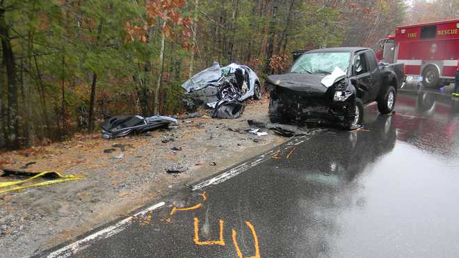 The scene of a deadly crash on Egypt Road in Raymond, Maine, which happened near the Gray town line on Oct. 30, 2024.