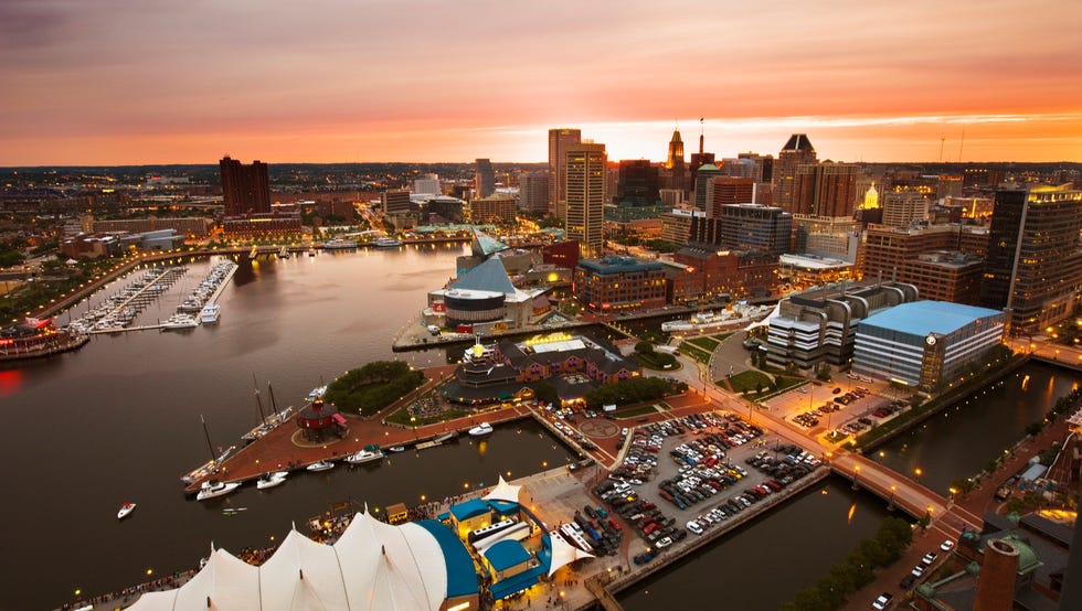 inner harbor and downtown baltimore seen from mariott waterfront hotel