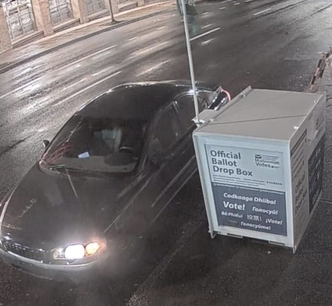 The Portland Police Bureau released photos of the vehicle they believe is connected to the ballot box fire in Southeast Portland early Monday.