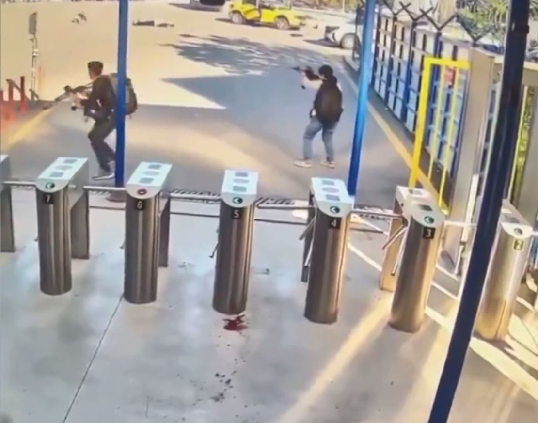 CCTV footage verified and geolocated by CNN shows the attackers approaching the entrance of the aerospace site where a fatal terror attack took place on Wednesday, October 23.